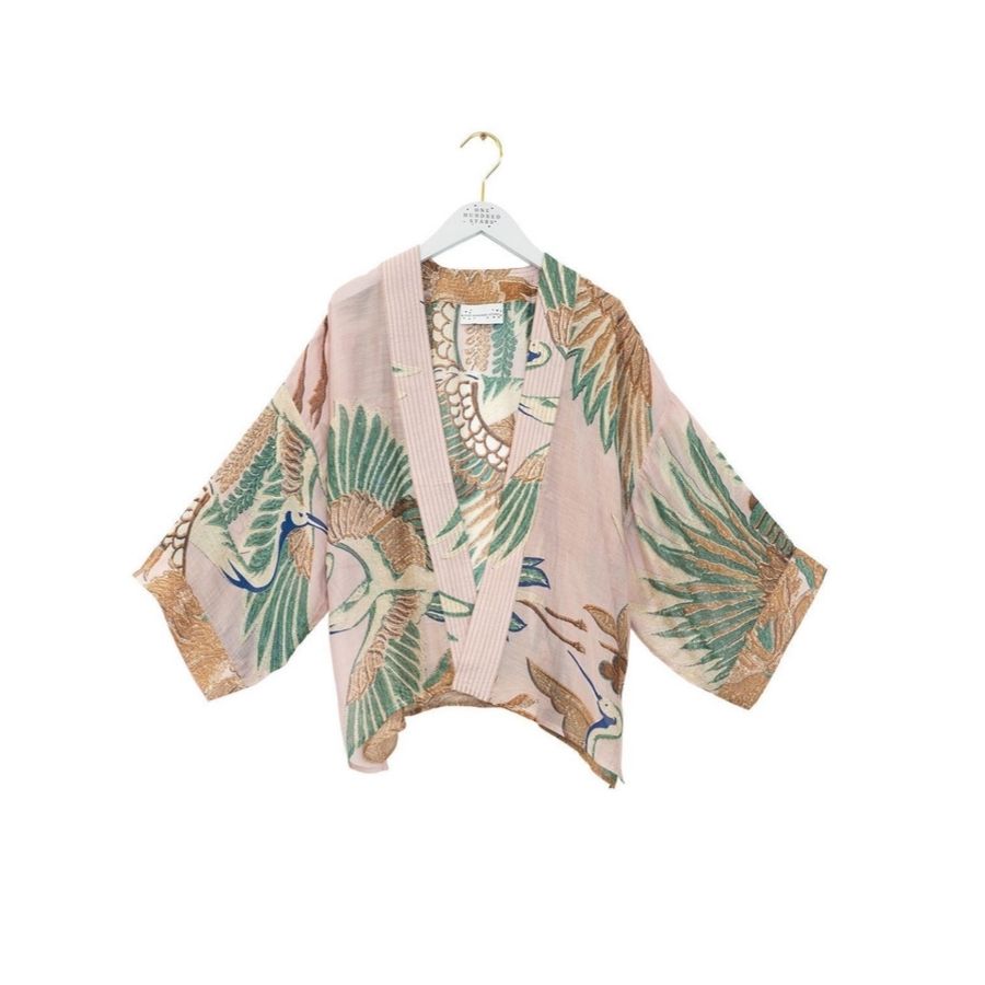 One Hundred Stars - Crane Plaster Pink Kimono