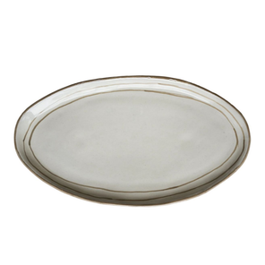 Hand Painted Breton Stripe Oval Plate - Taupe Product Image