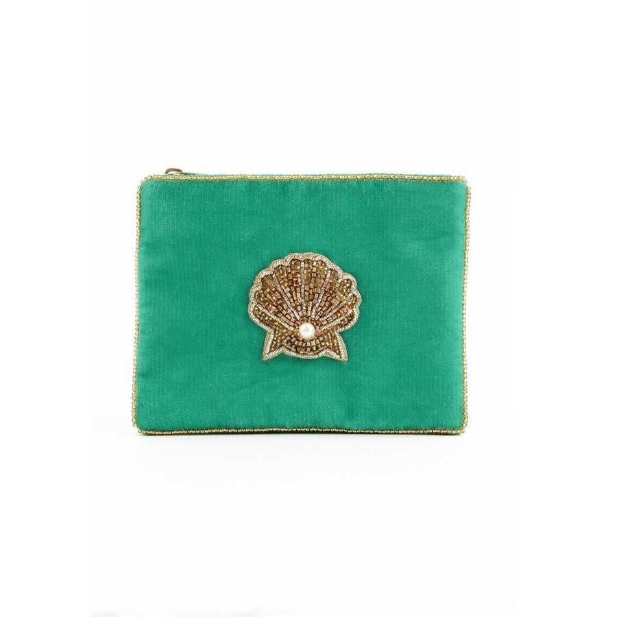 Gold Shell Small Pouch - Green