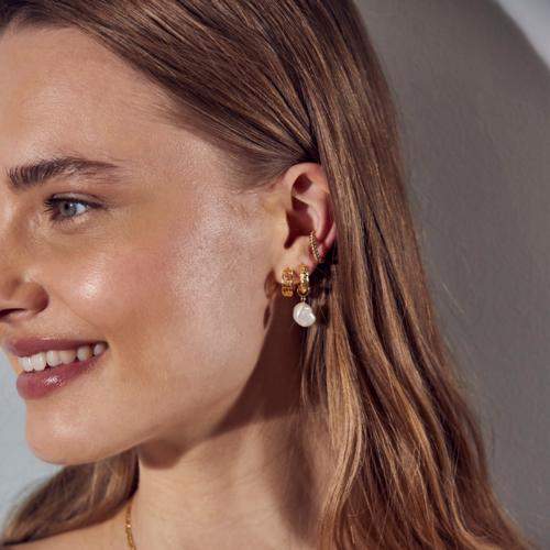 Pearl Drop Molten Huggie Hoop Earrings - HAYGEN
