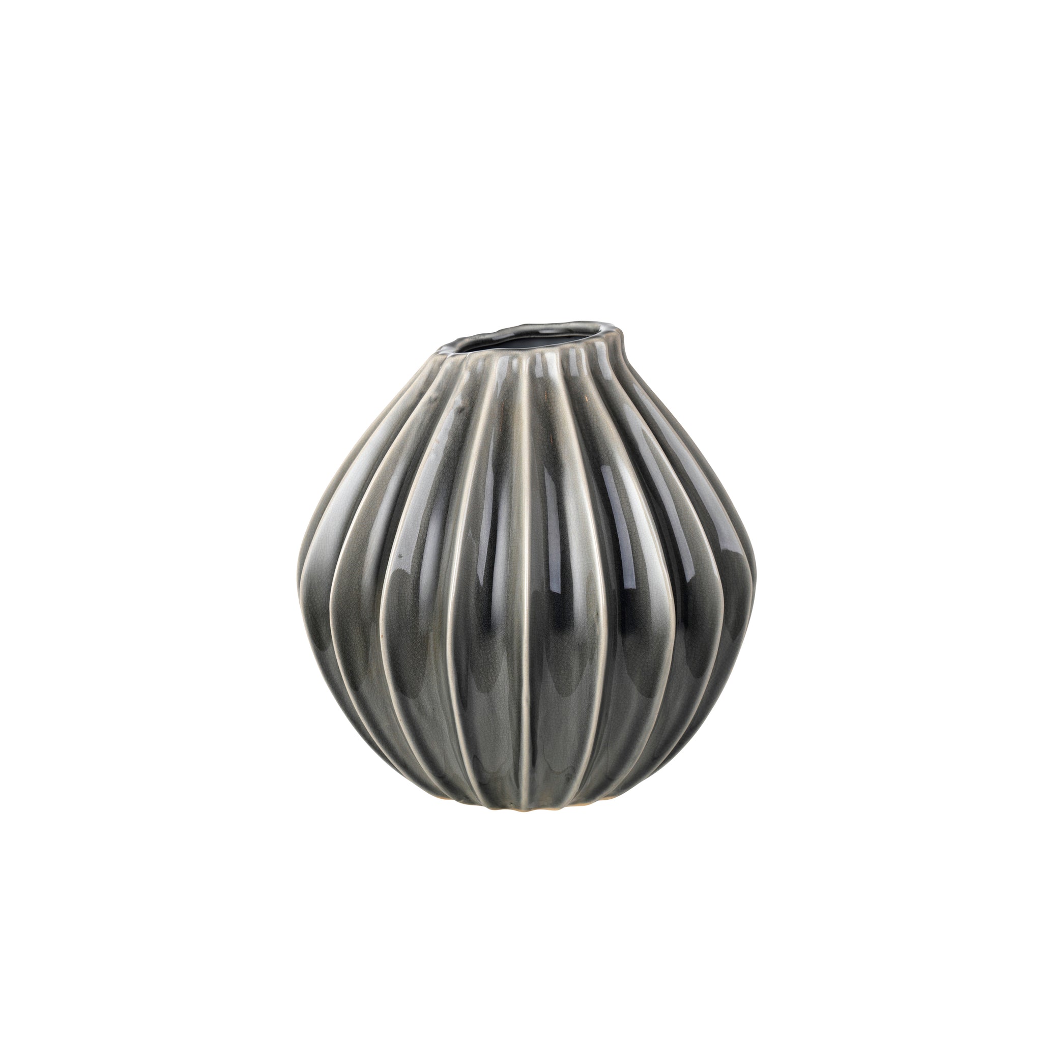 Broste - Grooved Vase - Medium - Grey - HAYGEN