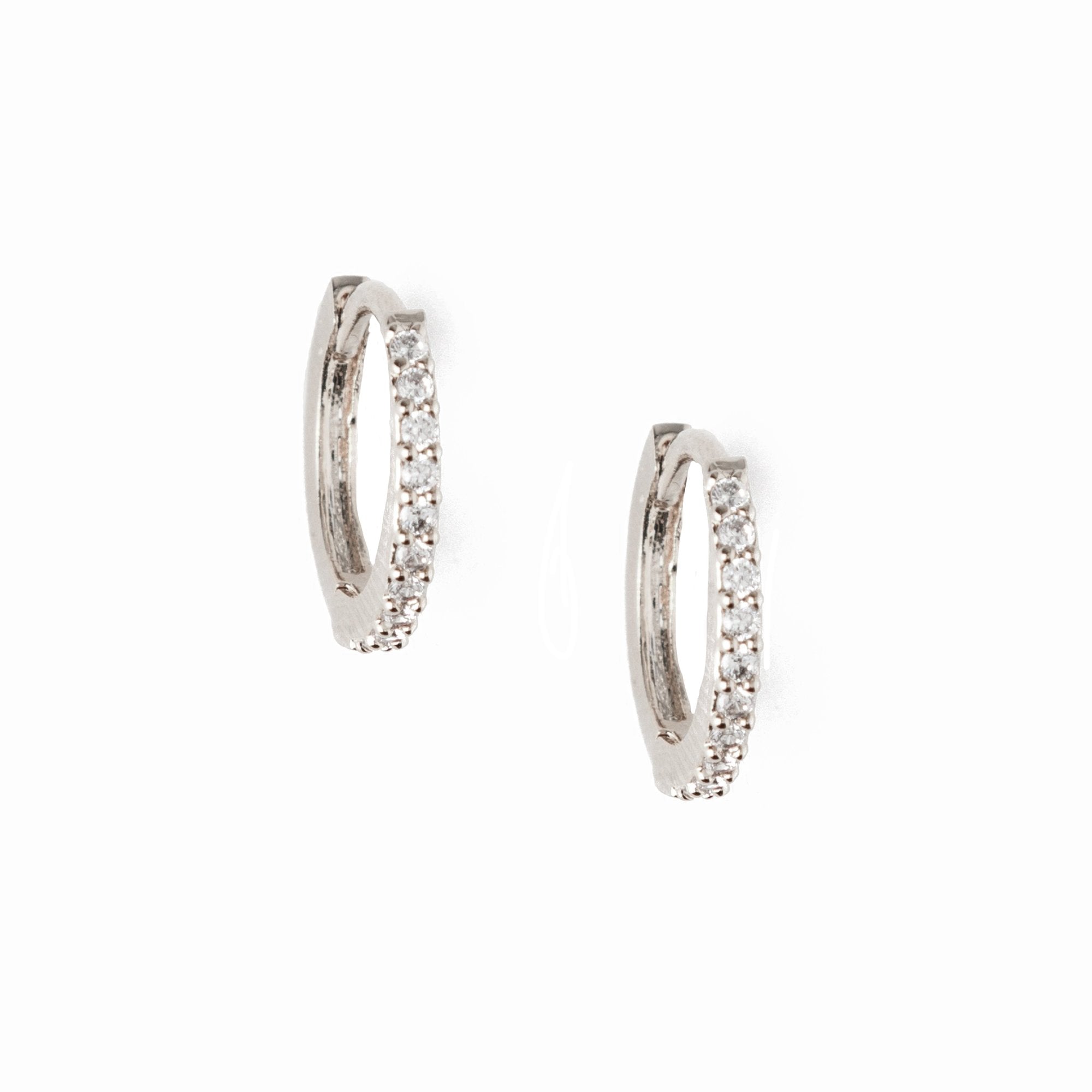 Mini Pave Huggie Hoop Earrings - Silver - HAYGEN
