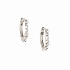 Mini Pave Huggie Hoop Earrings - Silver - HAYGEN