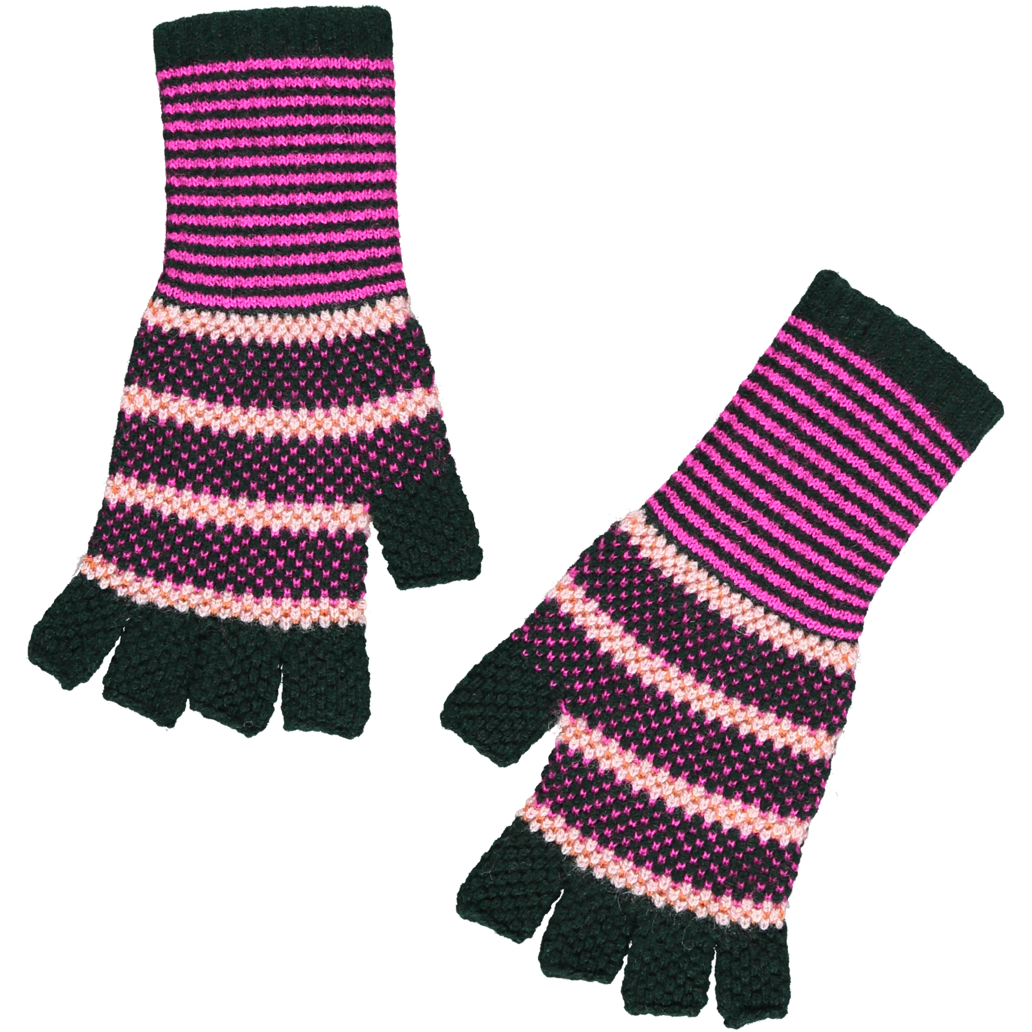 Quinton & Chadwick - Tuck Stitch Fingerless Gloves in Dark Green/Fuchsia - HAYGEN