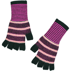 Quinton & Chadwick - Tuck Stitch Fingerless Gloves in Dark Green/Fuchsia - HAYGEN