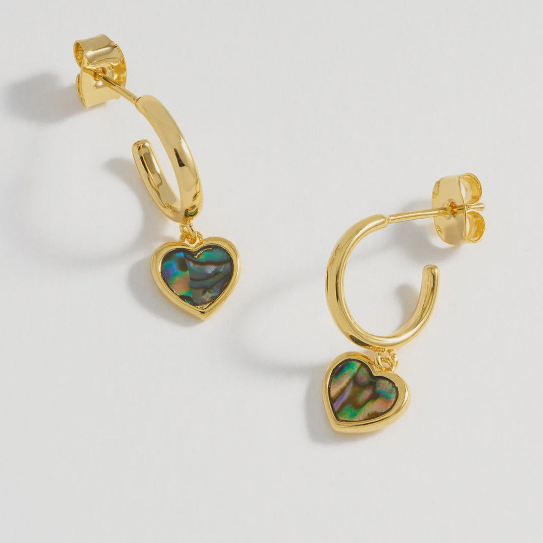 Abalone Heart Drop Hoops - Gold Plated - HAYGEN