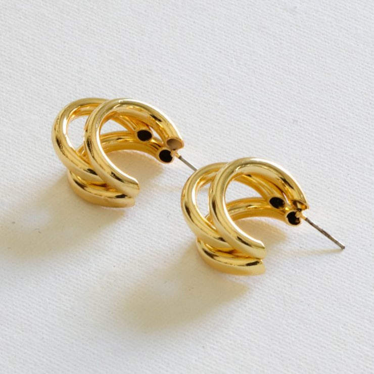 Gisele Tubular Trio Plated Brass Earrings - HAYGEN