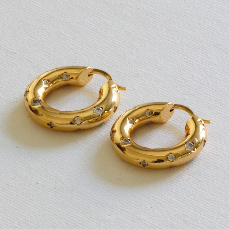 Sacha Plated Brass Encrusted Hoop Earrings - HAYGEN