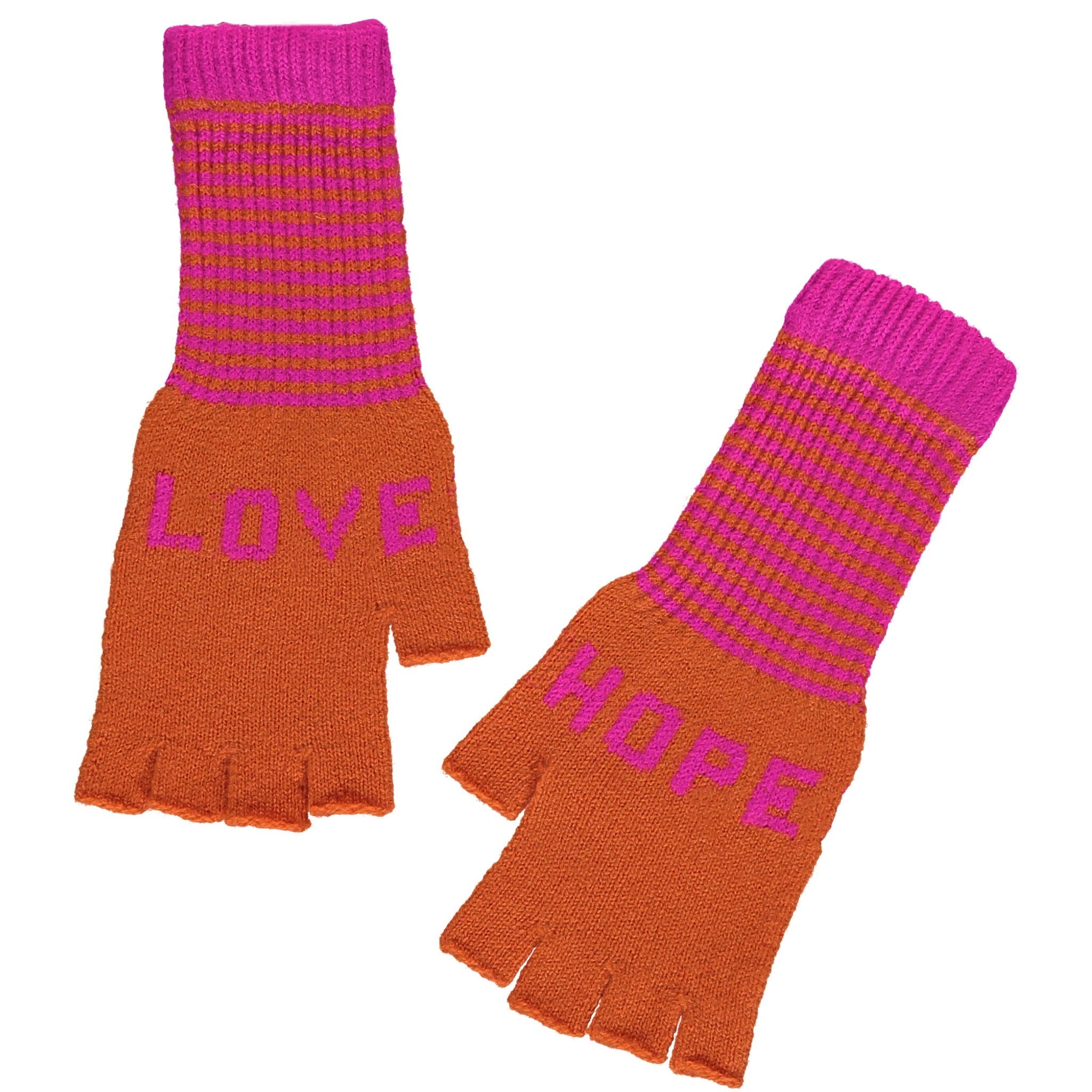 Quinton & Chadwick - LOVE & HOPE Fingerless Gloves Orange /Fuchsia - HAYGEN