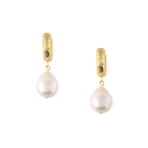 Pearl Drop Molten Huggie Hoop Earrings - HAYGEN