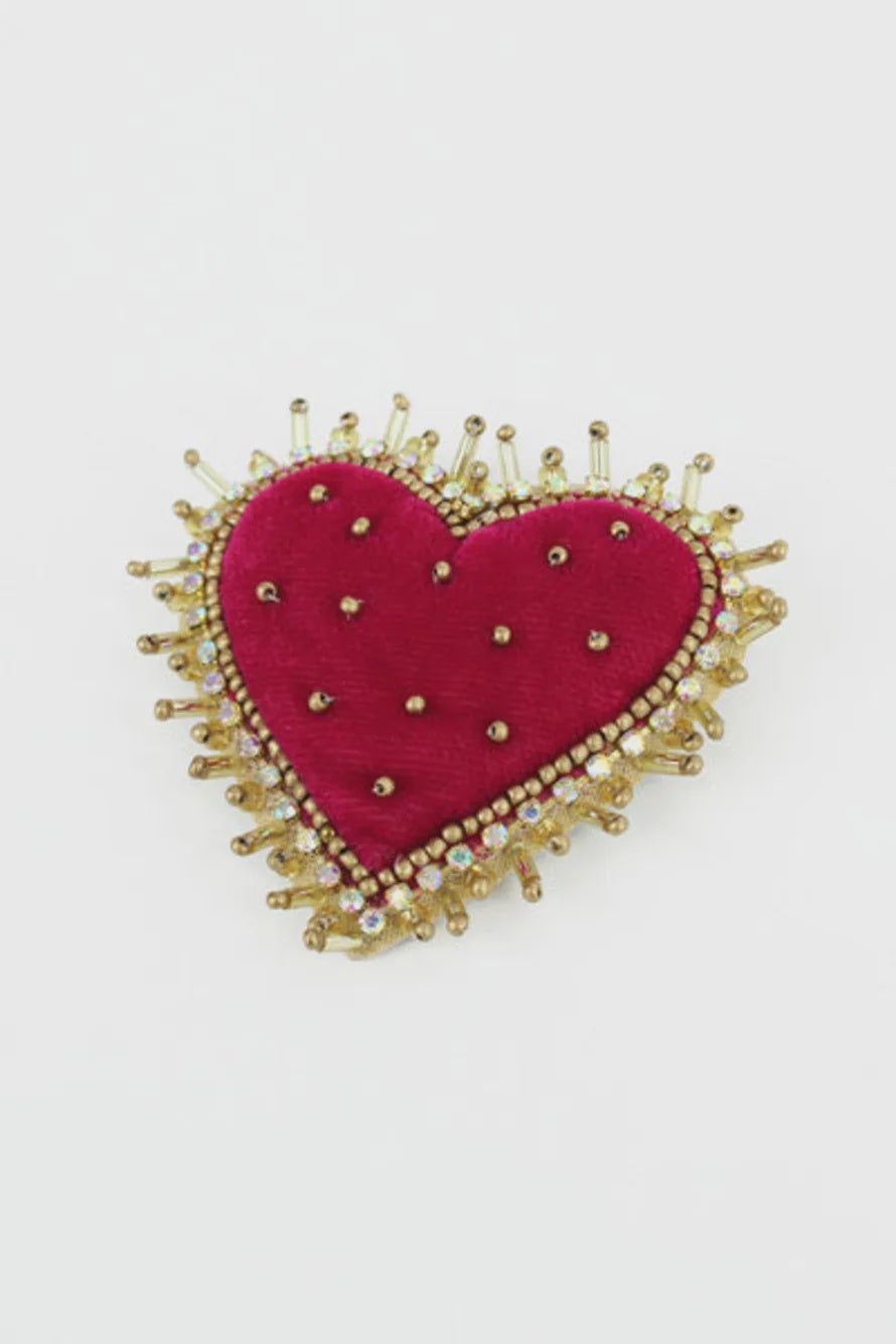 Velvet Beaded Heart Brooch - HAYGEN