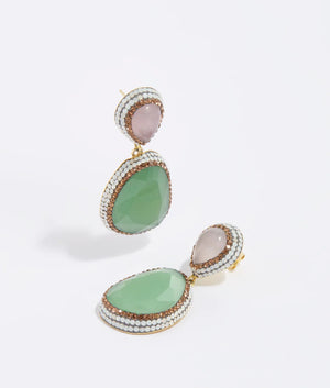 Soru - Pink Rose Quartz & Green Catseye Earrings - HAYGEN