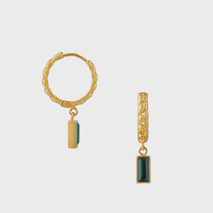 Emerald Baguette & Chain Mid Size Hoop - HAYGEN