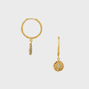 Pave Starburst Coin Mid Size Hoop - HAYGEN