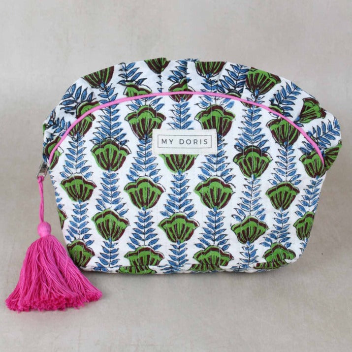 Mini Frill Block Print Make Up Bag - Green - HAYGEN