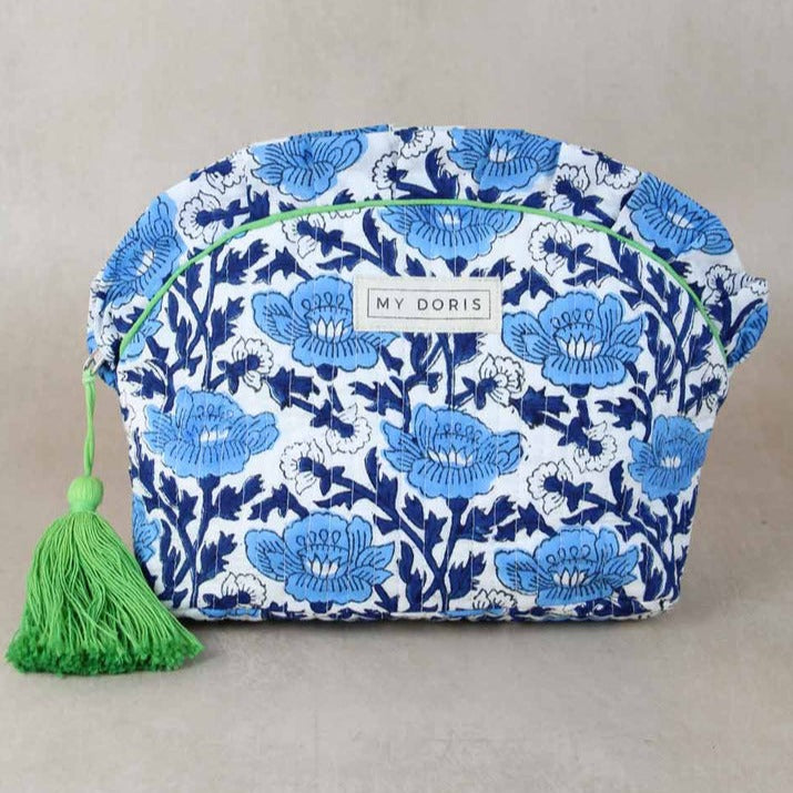 Mini Frill Block Print Make Up Bag - Blue - HAYGEN