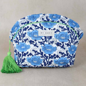 Mini Frill Block Print Make Up Bag - Blue - HAYGEN