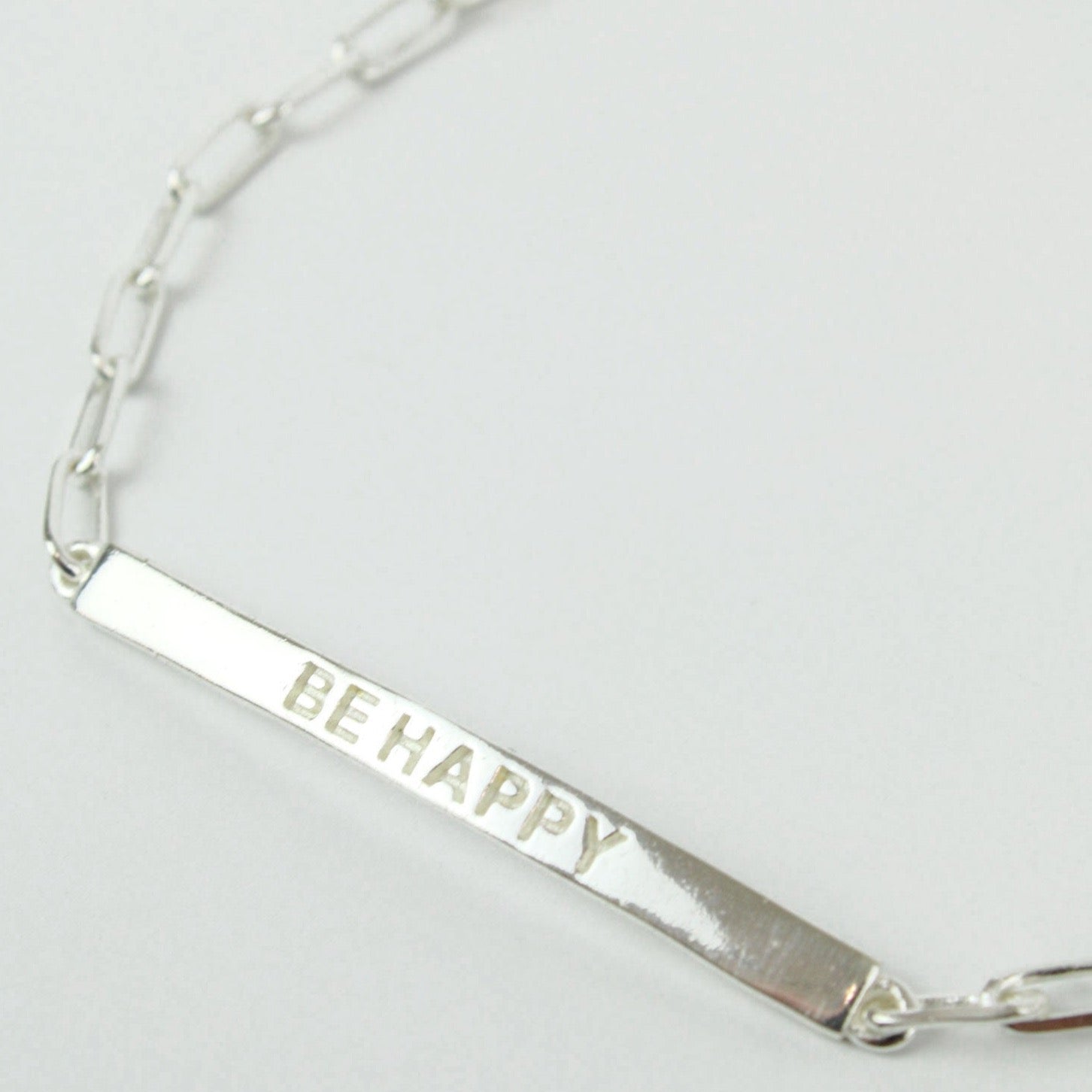 Silver Be Happy Bar Bracelet - HAYGEN