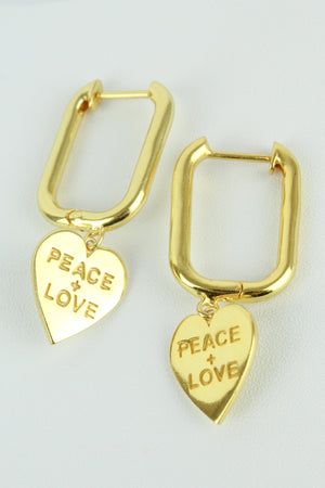 Gold Peace & Love Heart Charm Hoops - HAYGEN