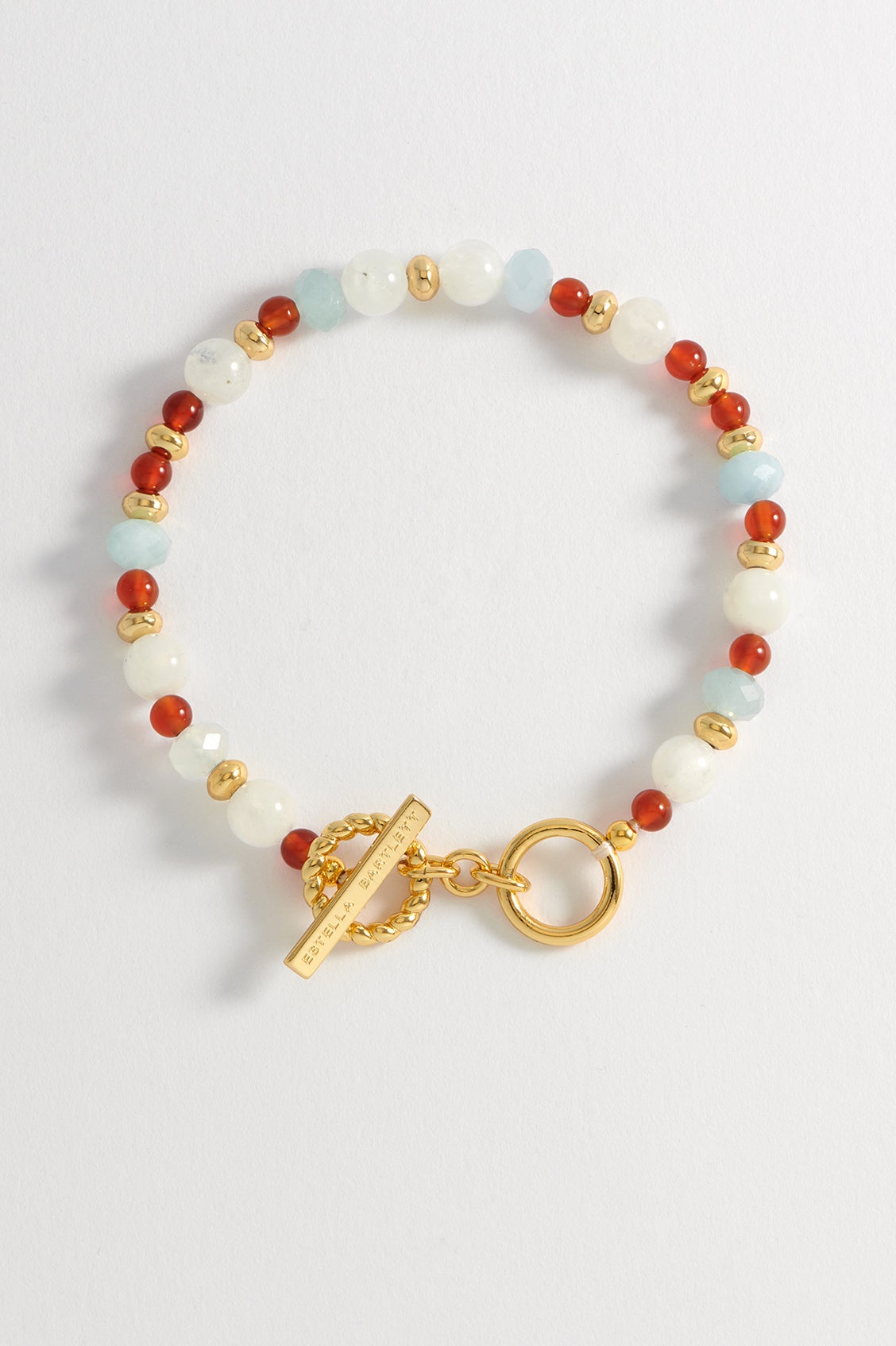 Moonstone -Blue And Red Beaded T Bar Bracelet - Gold Plated - HAYGEN