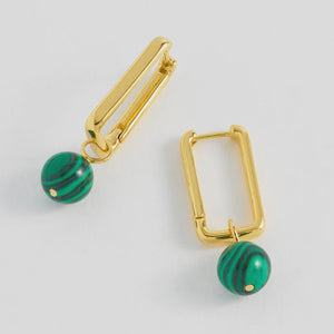 Malachite Drop Square Hoops - HAYGEN
