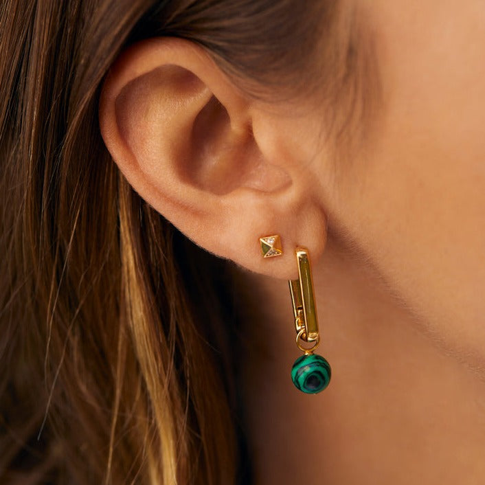 Malachite Drop Square Hoops - HAYGEN