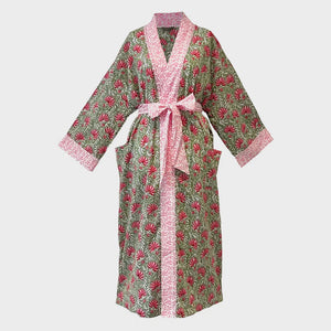 Block Print Kimono - Pink & Green Jaipur - HAYGEN