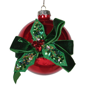 Red Bauble with Holly Ribbon - HAYGEN