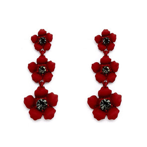 Nali - LONG EARRINGS W/ BURGUNDY FLOWERS & CRYSTALS Product Image
