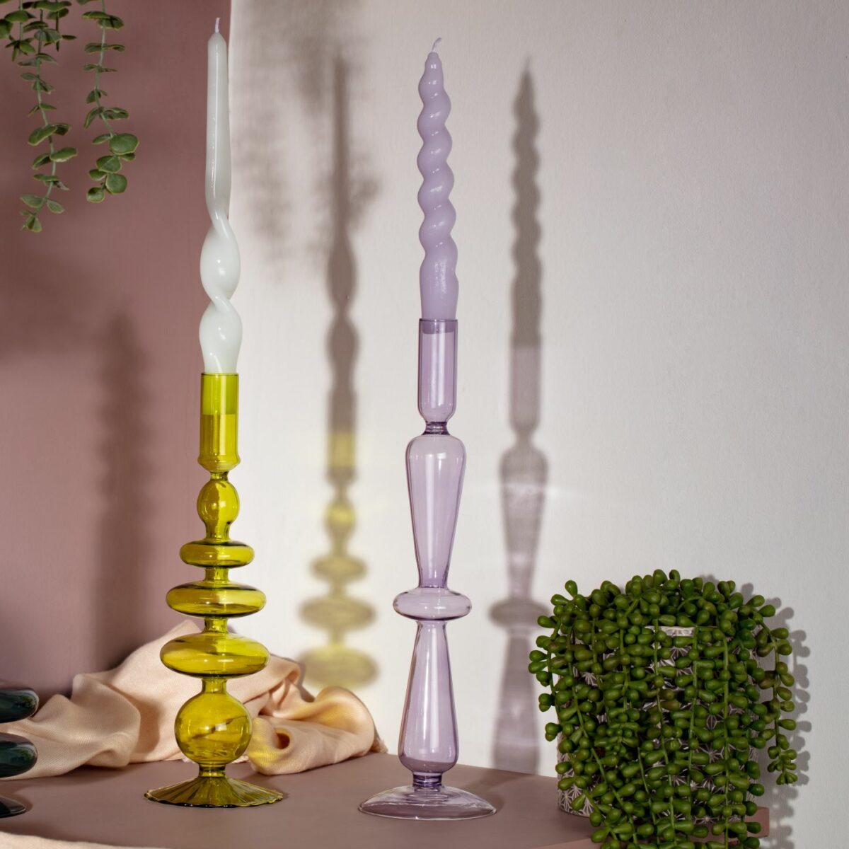 Glass Candleholder - Lilac - 31.5cm - HAYGEN