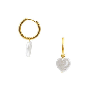 Pearl Heart Drop Hoop Earrings - HAYGEN