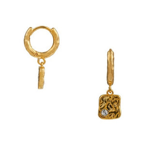 Molten Square Charm huggie hoops with Swarovski crystal - HAYGEN