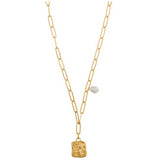 Molten Square & Pearl Charm Lariat Necklace - HAYGEN