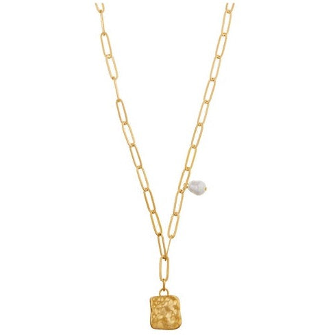 Molten Square & Pearl Charm Lariat Necklace - HAYGEN