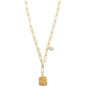 Molten Square & Pearl Charm Lariat Necklace - HAYGEN