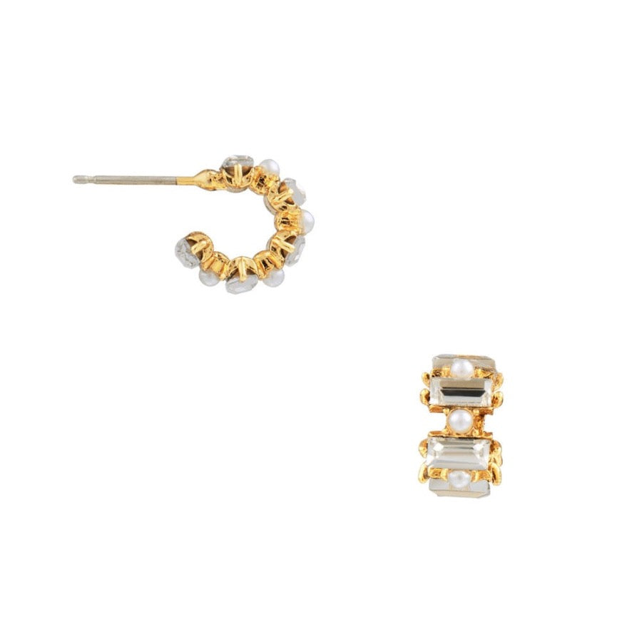 Baguette & Pearl Mini Hoop Earrings - HAYGEN