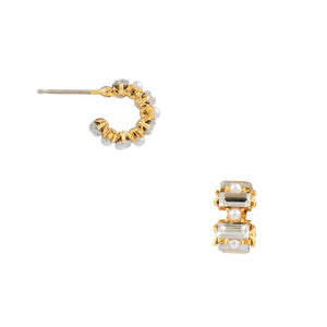 Baguette & Pearl Mini Hoop Earrings - HAYGEN