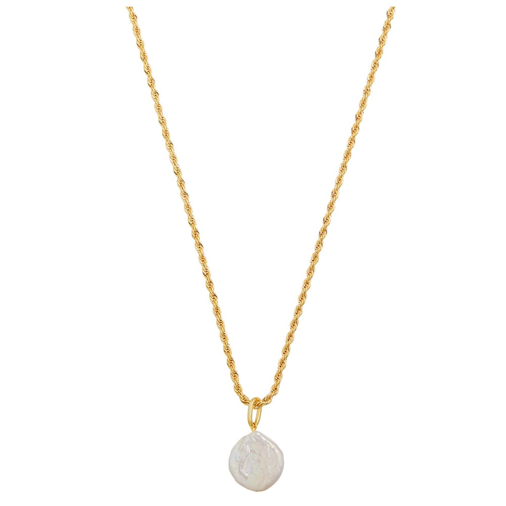 Flat Pearl & Rope Chain Necklace - Gold - HAYGEN