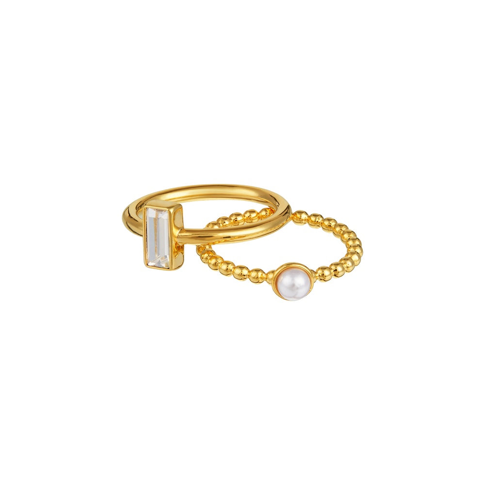 Pearl & Baguette Rings Set of 2 - Gold - HAYGEN