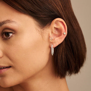 Crystal Encrusted Oval Hoops - Silver - HAYGEN
