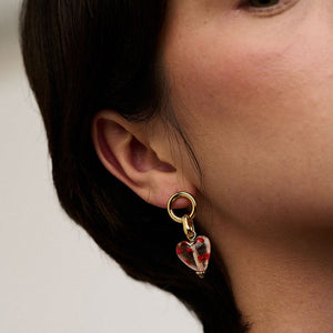Glass Spotted Heart Interlocking Drop Earrings - HAYGEN