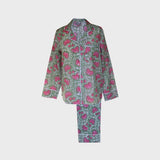 Cotton Block Print Pyjamas - Jaipur Floral Green/Pink - - HAYGEN