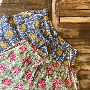 Cotton Block Print Pyjamas - Jaipur Floral Blue/Yellow - HAYGEN