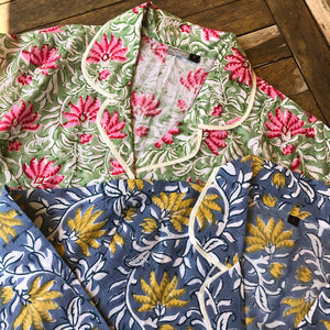 Cotton Block Print Pyjamas - Jaipur Floral Blue/Yellow - HAYGEN