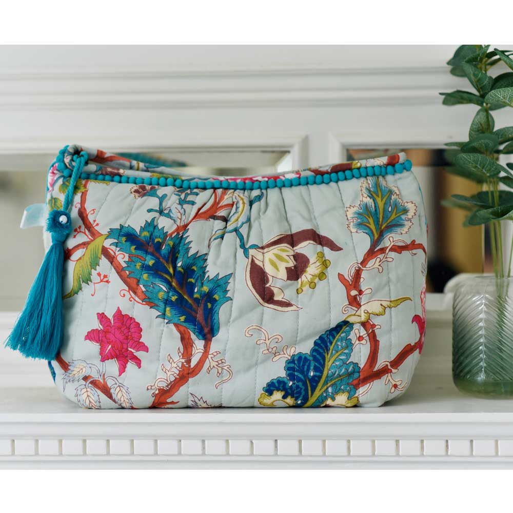Blue Exotic Flower Lined Wash Bag - HAYGEN