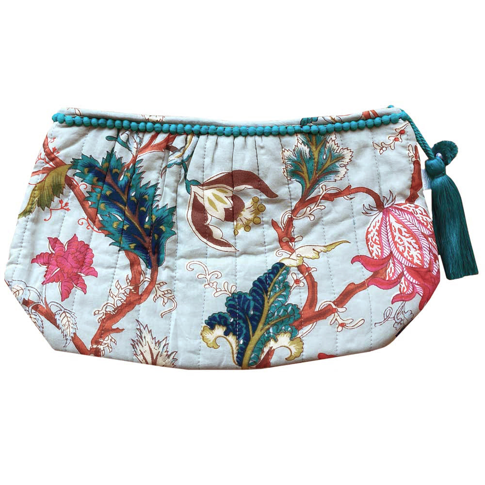 Blue Exotic Flower Lined Wash Bag - HAYGEN