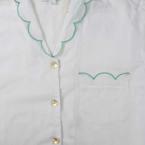 Cotton Pyjamas - White & Mint Scalloped Edge - HAYGEN