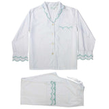 Cotton Pyjamas - White & Mint Scalloped Edge - HAYGEN
