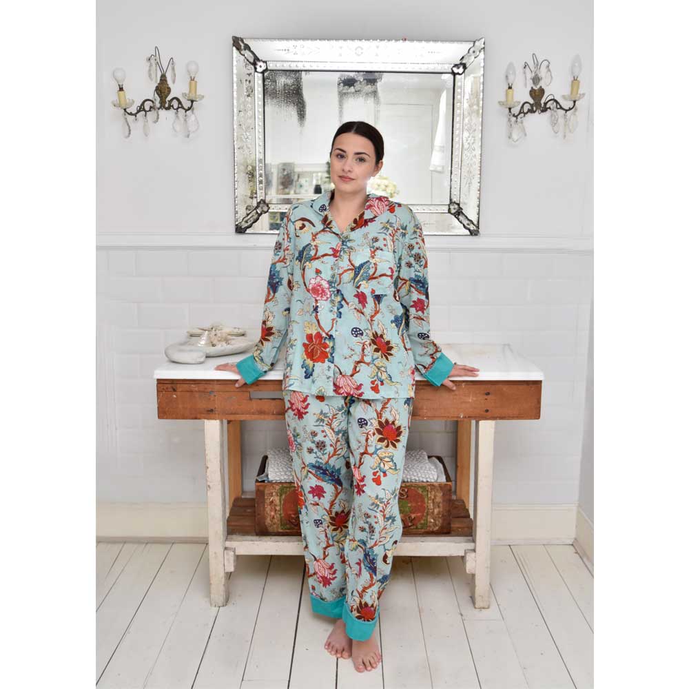 Cotton Pyjamas - Blue Exotic Flowers - HAYGEN