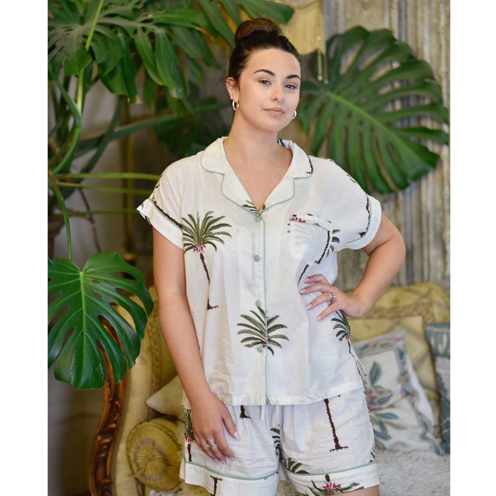 Short Sleeve Cotton Pyjamas  - Palm Tree - HAYGEN